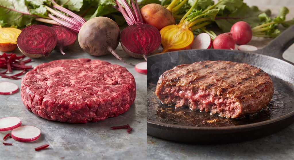 Colorantes para hamburguesas veganas: Cómo simular la evolución visual de la carne de forma natural